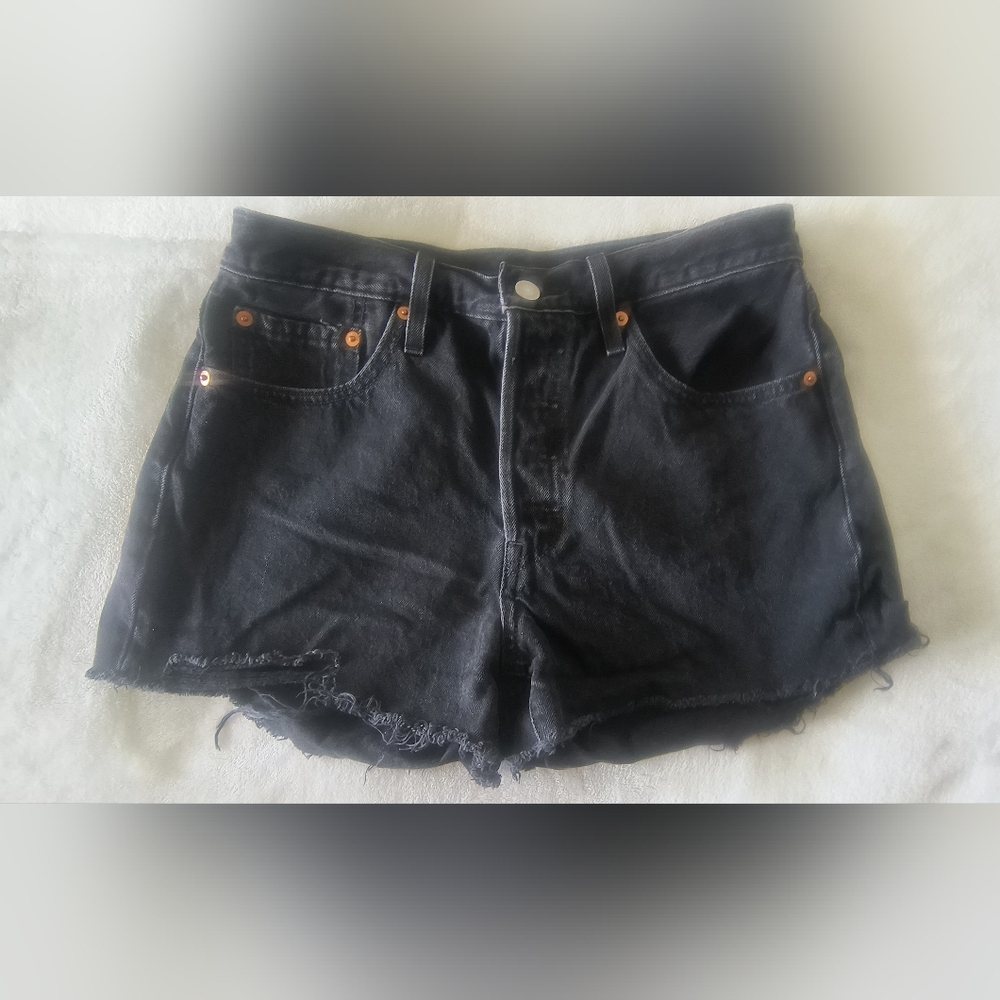 Levi's 501 Cut Off Black Denim Micro Shorts Button Fly 28